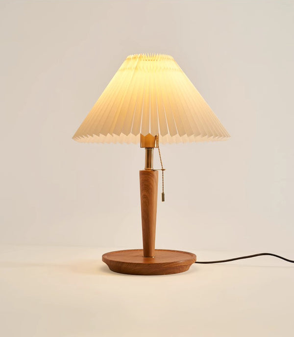 Vintage Massivholz Plissee Tischlampe
