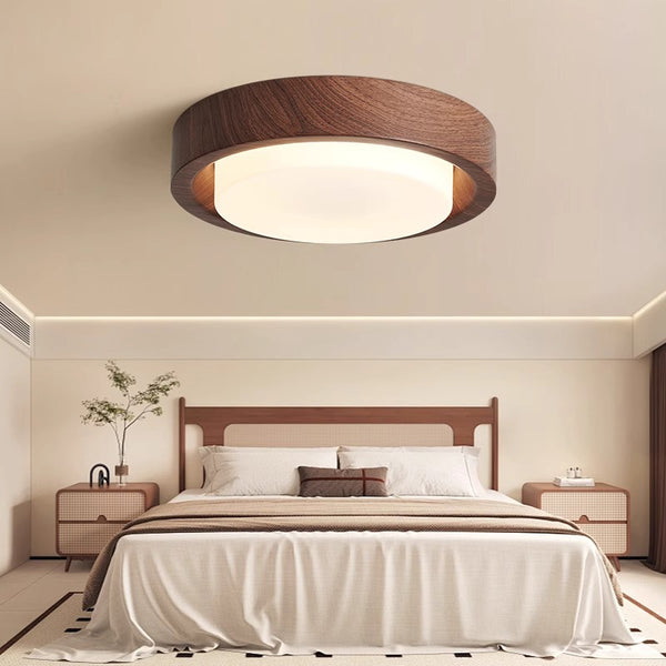 Medieval style wood grain glass bedroom ceiling lamp