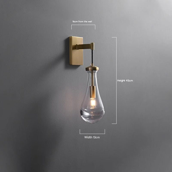All-copper creative water drop bedroom bedside wall lamp