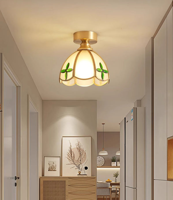 American retro copper color glass entrance corridor ceiling lamp