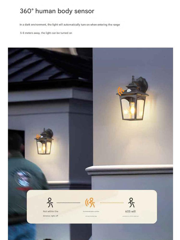 Retro glass home outdoor courtyard corridor human body induction waterproof wall lamp