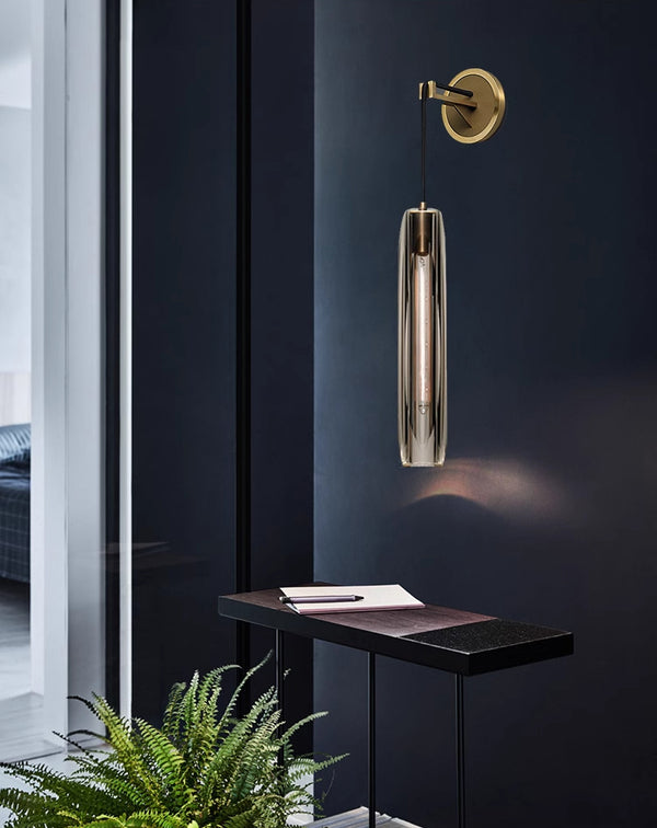 Nordic copper glass bedroom wall lamp