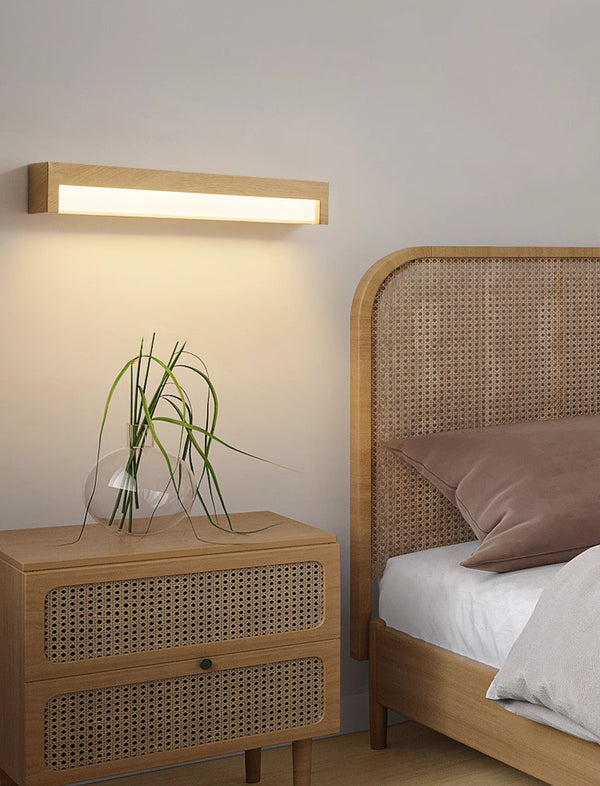 Lampe de chevet murale rétro à longues bandes en grain de bois