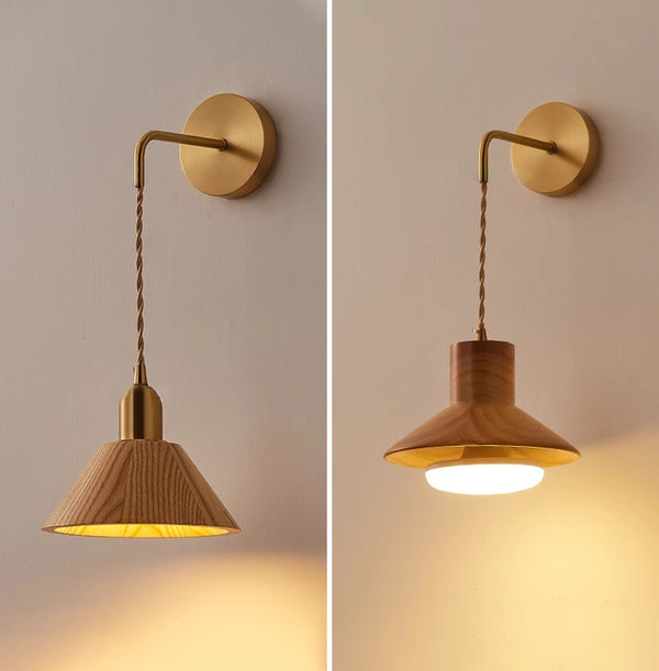 Wandlampe aus Massivholz im japanischen Stil komplett aus Kupfer