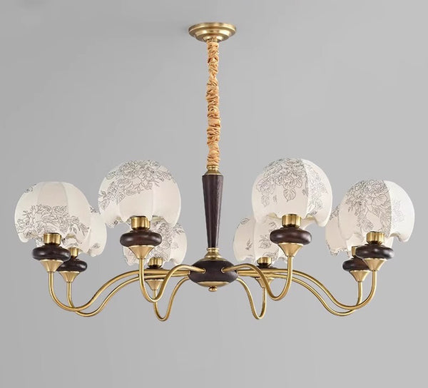 French solid wood fabric chandelier