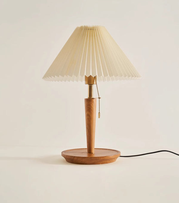 Vintage Massivholz Plissee Tischlampe
