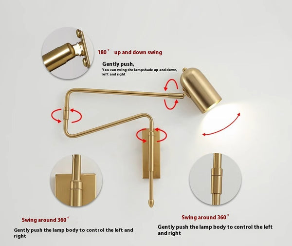 Lampe de chevet murale pliable et rétractable à long poteau