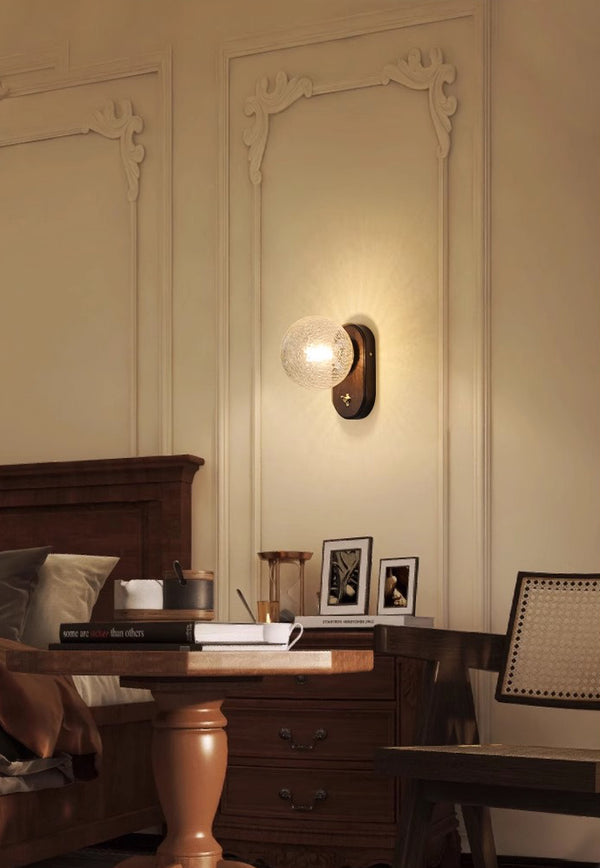 Solid wood crack glass aisle wall lamp