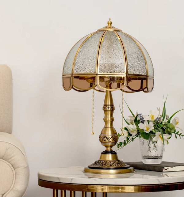 Retro full copper glass bedroom living room study table lamp