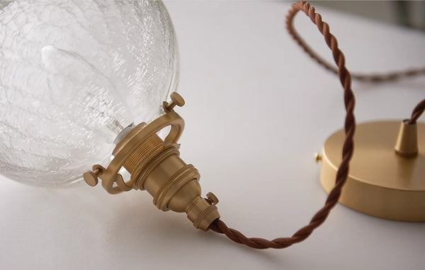Vintage Brass Cracked Glass Bedroom Bedside Pendant light