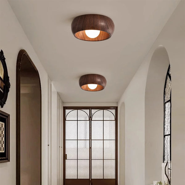 Round creative wood grain corridor ceiling lamp
