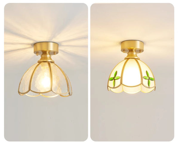American retro copper color glass entrance corridor ceiling lamp