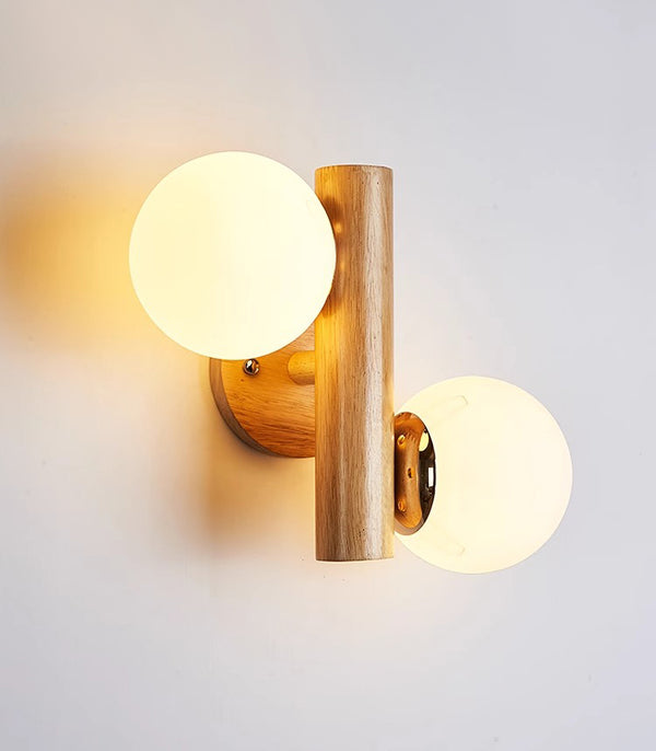 Applique murale de chambre à double tête en bois massif