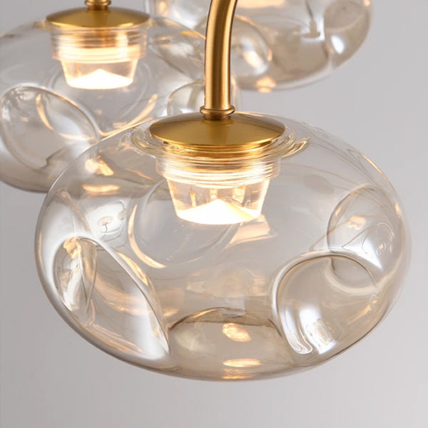 French mid-century style walnut grain glass living room chandelier