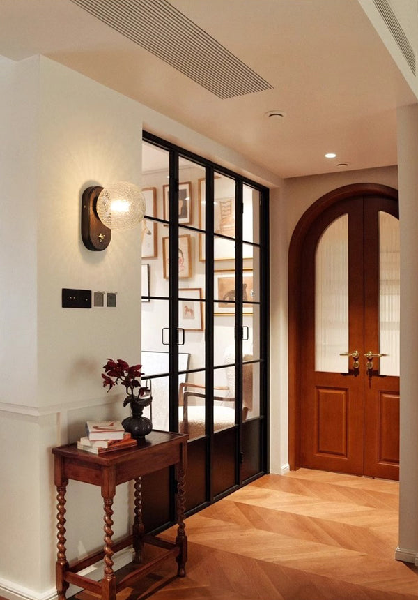 Solid wood crack glass aisle wall lamp
