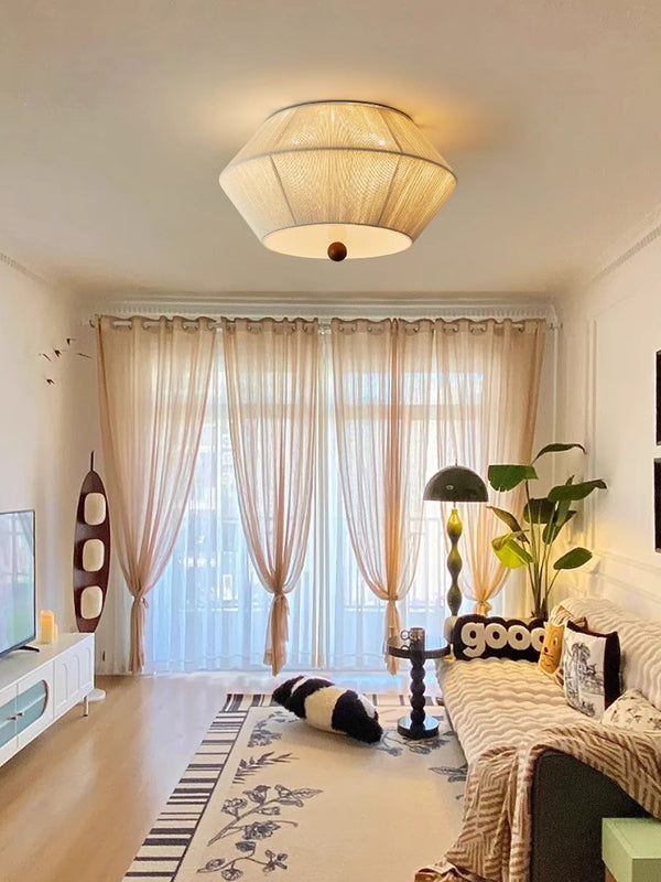 Japanese style wabi-sabi style hemp rope woven bedroom ceiling lamp