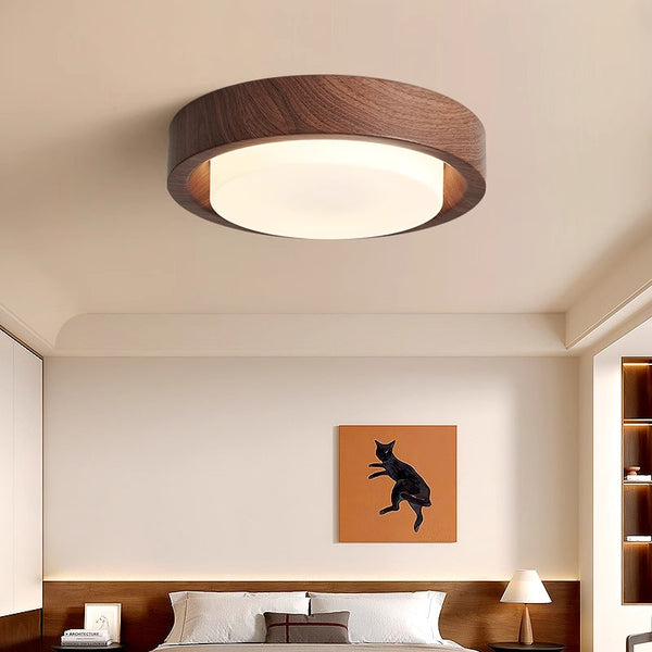 Medieval style wood grain glass bedroom ceiling lamp