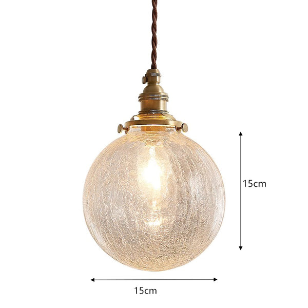 Vintage Brass Cracked Glass Bedroom Bedside Pendant light