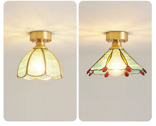 American retro copper color glass entrance corridor ceiling lamp