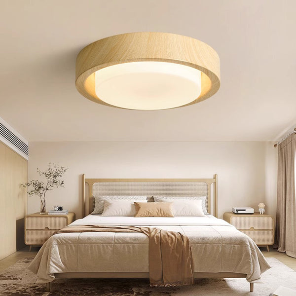 Medieval style wood grain glass bedroom ceiling lamp