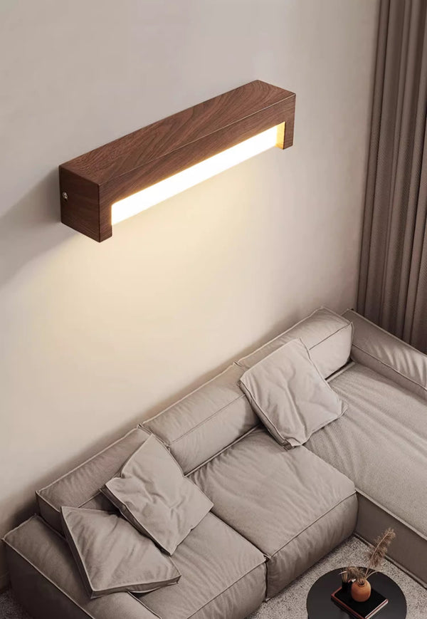 Lampe de chevet murale rétro à longues bandes en grain de bois