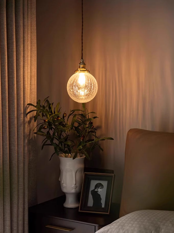 Vintage Brass Cracked Glass Bedroom Bedside Pendant light
