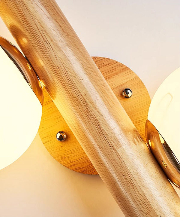 Applique murale de chambre à double tête en bois massif