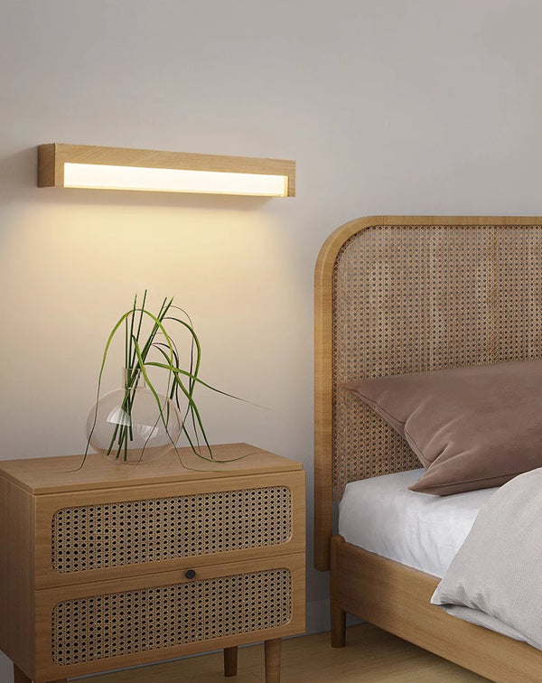 Lampe de chevet murale rétro à longues bandes en grain de bois