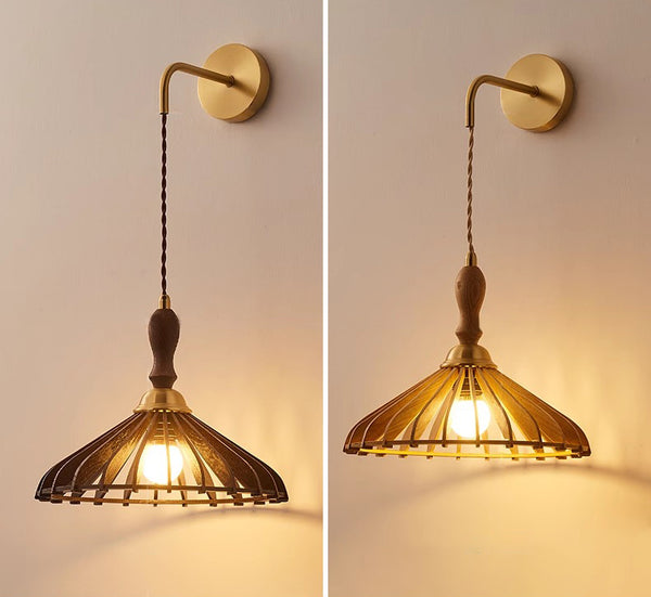 Wandlampe aus Massivholz im japanischen Stil komplett aus Kupfer