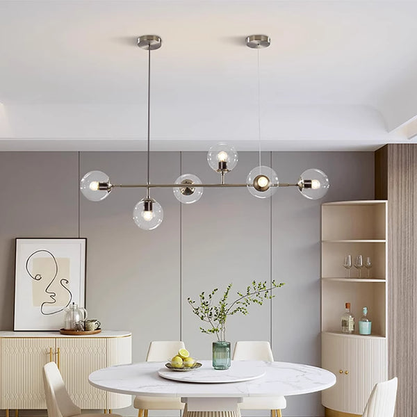 Long lustre de salle à manger en verre en forme de haricot magique