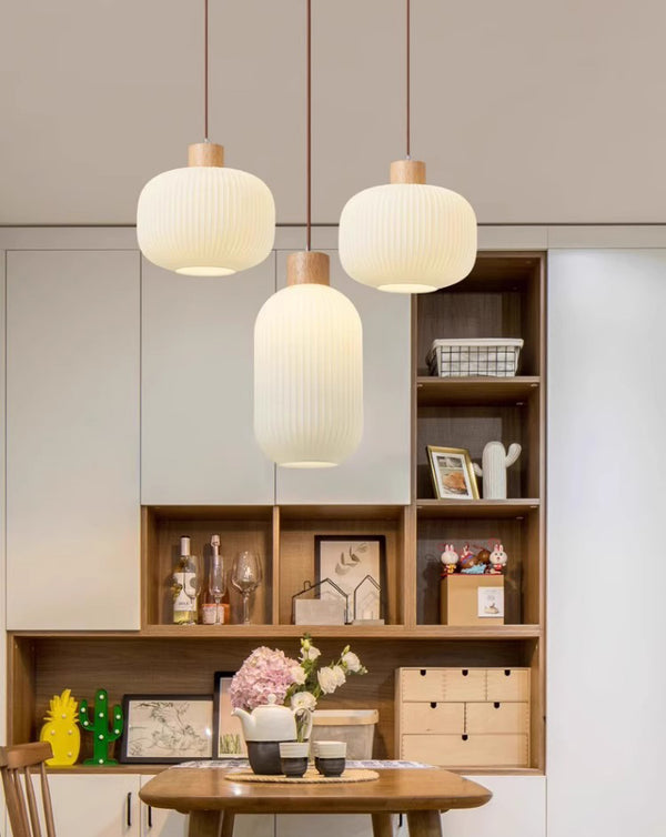 Japanese style solid wood glass restaurant bar Pendant light