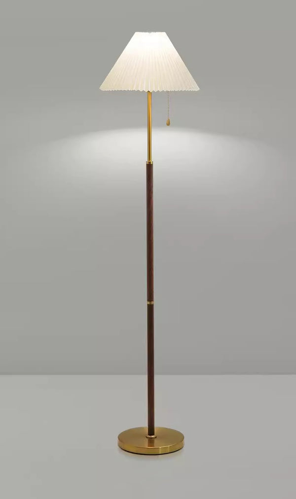 Stehlampe aus Walnussholz mit Plissee