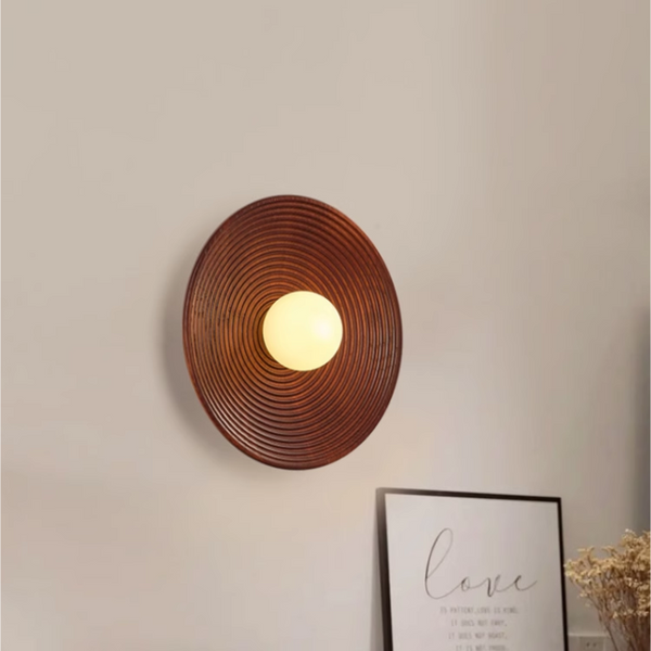 Vintage solid wood disc wall lamp