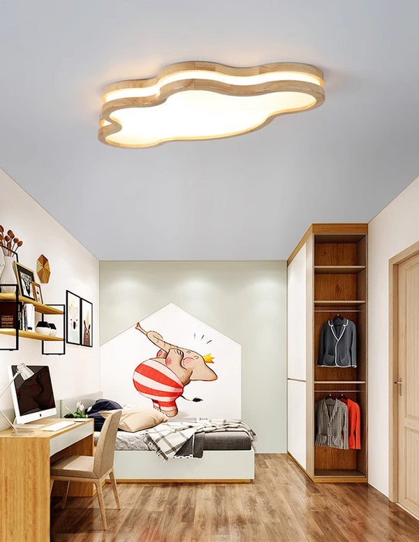 LED children's room solid wood ceiling lamp