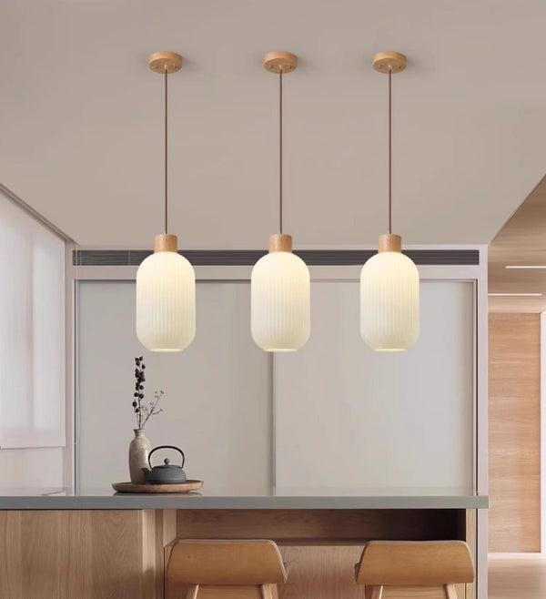 Japanese style solid wood glass restaurant bar Pendant light