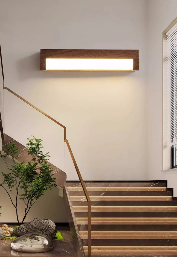 Lampe de chevet murale rétro à longues bandes en grain de bois