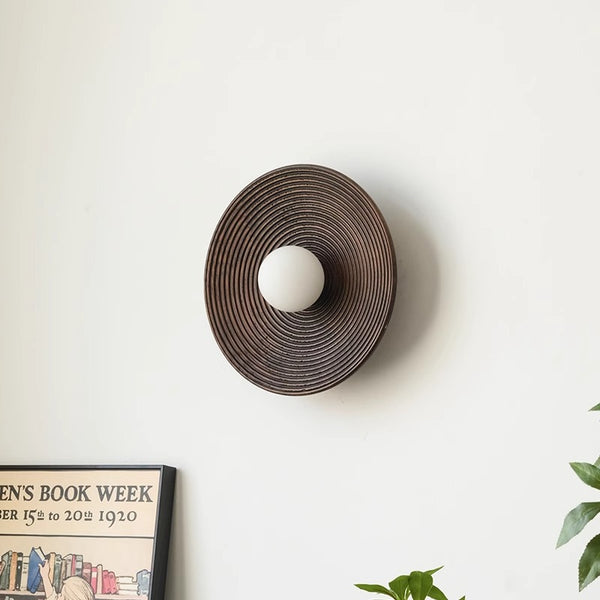 Vintage solid wood disc wall lamp