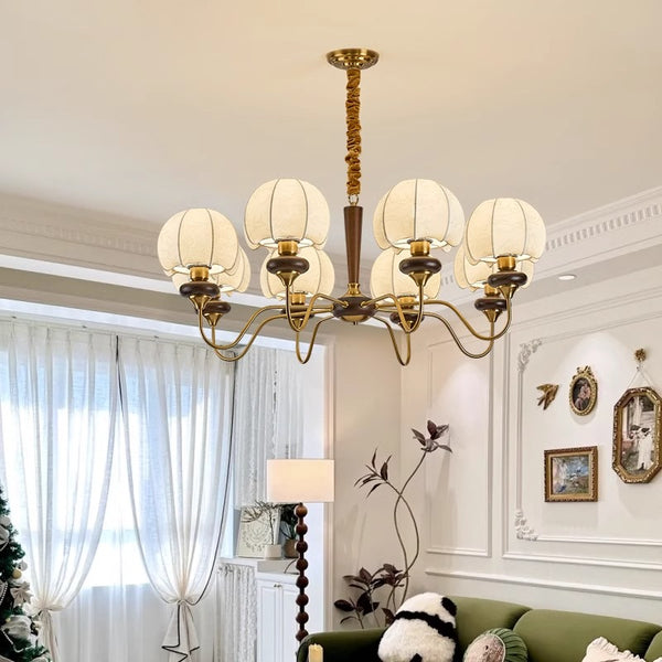 French solid wood fabric chandelier