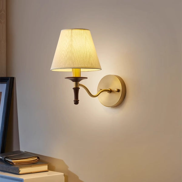 All copper solid wood bedside wall lamp