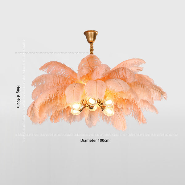 Creative personality all-copper ostrich feather chandelier