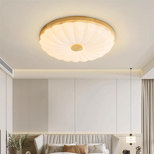 Wood color cream style bedroom ceiling lamp
