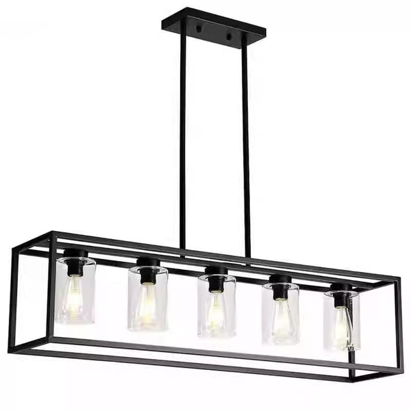 American retro rectangular iron glass restaurant chandelier