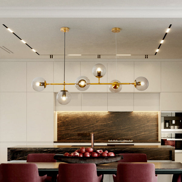 Long lustre de salle à manger en verre en forme de haricot magique