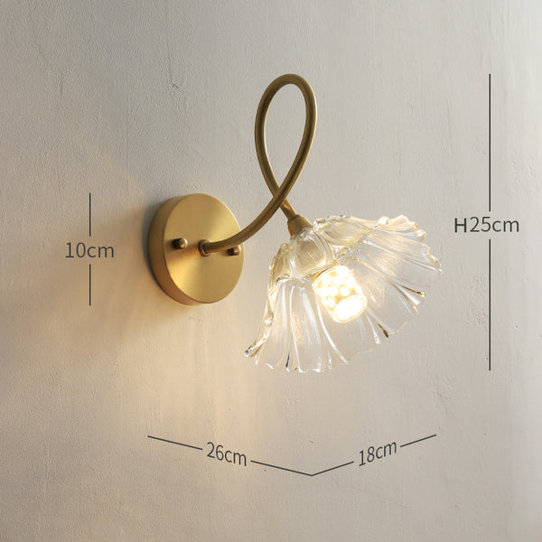 Retro full copper glass bedroom bedside wall lamp