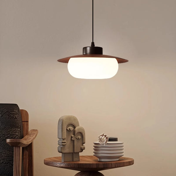 French mid-century style walnut color dining table chandelier