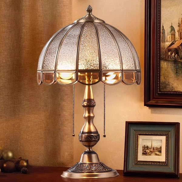 Retro full copper glass bedroom living room study table lamp