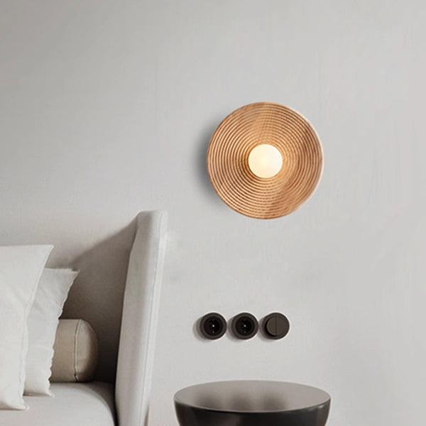 Vintage solid wood disc wall lamp