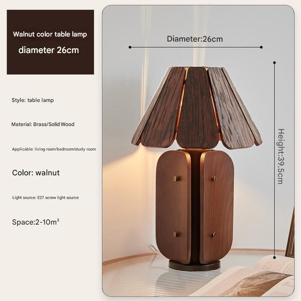Schlafzimmer-Tischlampe aus Massivholz im Wabi-Sabi-Stil