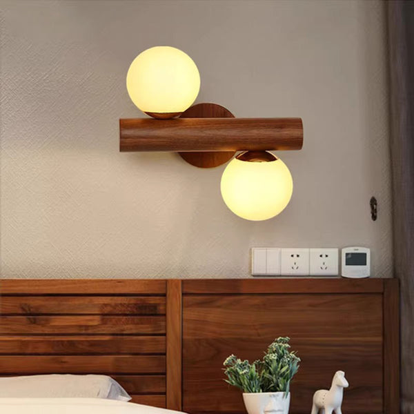 Applique murale de chambre à double tête en bois massif