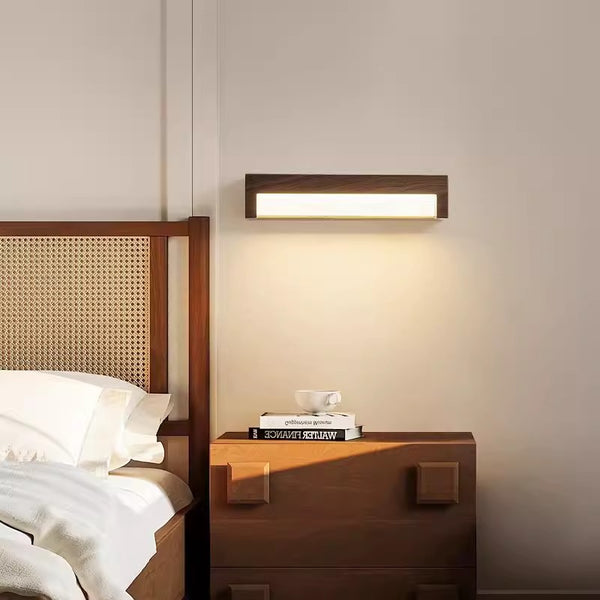 Lampe de chevet murale rétro à longues bandes en grain de bois